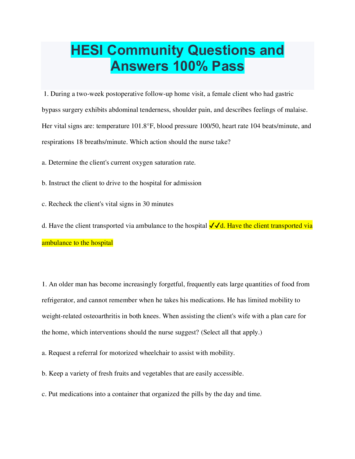 Preview of HESI Community Questions and Answers 100% Pass